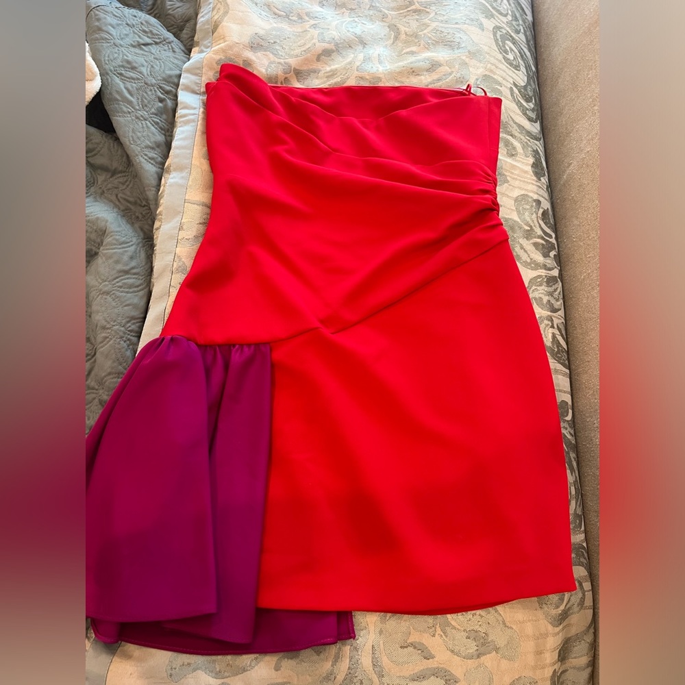 Red and Pink Strapless Mini Dress | Cocktail Dress | Strapless Fun Dress - Picture 6 of 10